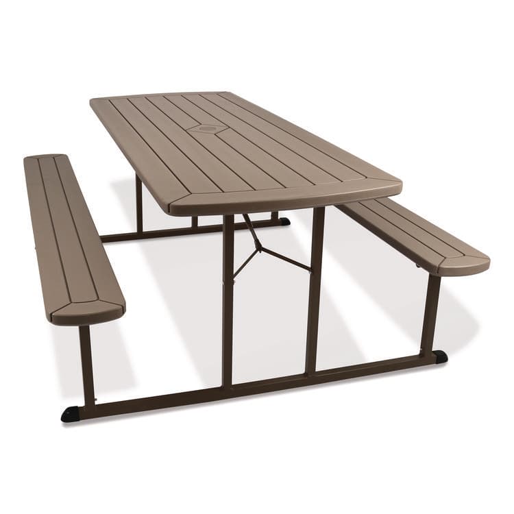 NATIONAL PUBLIC SEATING Blow Molded Folding Picnic Table, Rectangular, 57w x 72d x 29.5h, Brown Top, Brown Base/Legs (NPSBMPT3072BR03) thumbnail 2