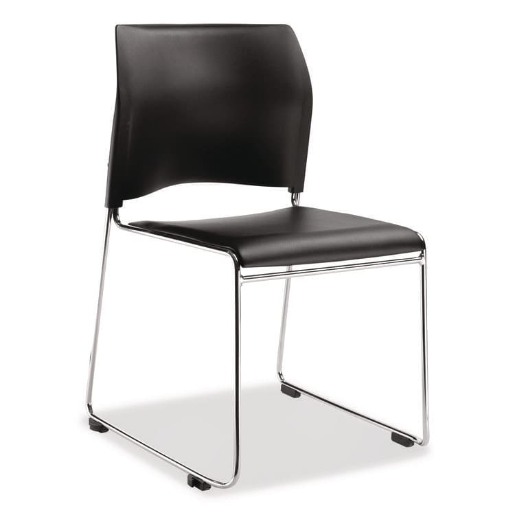 NATIONAL PUBLIC SEATING 8700 Series Cafetorium Plush Vinyl Stack Chair, Supports Up to 500 lb, 18" Seat Height, Black Seat/Back, Chrome Base, 4/CT (NPS871011104) thumbnail 2