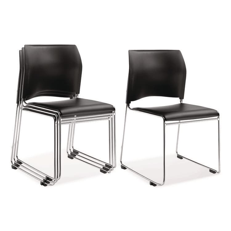 NATIONAL PUBLIC SEATING 8700 Series Cafetorium Plush Vinyl Stack Chair, Supports Up to 500 lb, 18" Seat Height, Black Seat/Back, Chrome Base, 4/CT (NPS871011104)