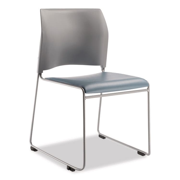 NATIONAL PUBLIC SEATING 8700 Series Cafetorium Plush Vinyl Stack Chair, Supports Up to 500 lb, 18" Seat Ht, Blue Seat, Gray Back, Silver Base, 4/CT (NPS874212024) thumbnail 2