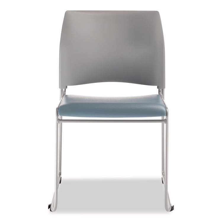NATIONAL PUBLIC SEATING 8700 Series Cafetorium Plush Vinyl Stack Chair, Supports Up to 500 lb, 18" Seat Ht, Blue Seat, Gray Back, Silver Base, 4/CT (NPS874212024) thumbnail 3