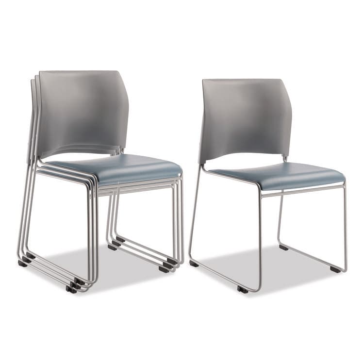 NATIONAL PUBLIC SEATING 8700 Series Cafetorium Plush Vinyl Stack Chair, Supports Up to 500 lb, 18" Seat Ht, Blue Seat, Gray Back, Silver Base, 4/CT (NPS874212024)