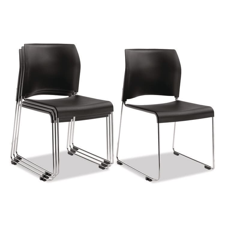 NATIONAL PUBLIC SEATING 8800 Series Cafetorium Plastic Stack Chair, Supports Up to 500 lb, 18" Seat Height, Black Seat/Back, Chrome Base, 4/Carton (NPS881011104)