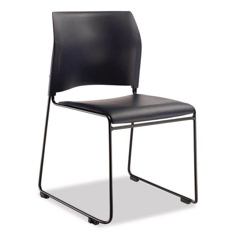 NATIONAL PUBLIC SEATING 8700 Series Cafetorium Plush Vinyl Stack Chair, Supports Up to 500 lb, 18" Seat Height, Blue Seat/Back, Black Base, 4/Carton (NPS870410044) thumbnail 2