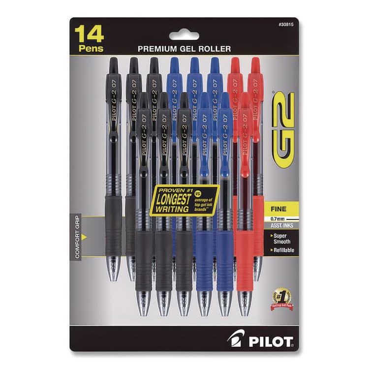 PILOT CORP. OF AMERICA G2 Premium Gel Pen, Retractable, Fine 0.7 mm, Assorted Business Ink and Barrel Colors, 14/Pack (PIL30815)