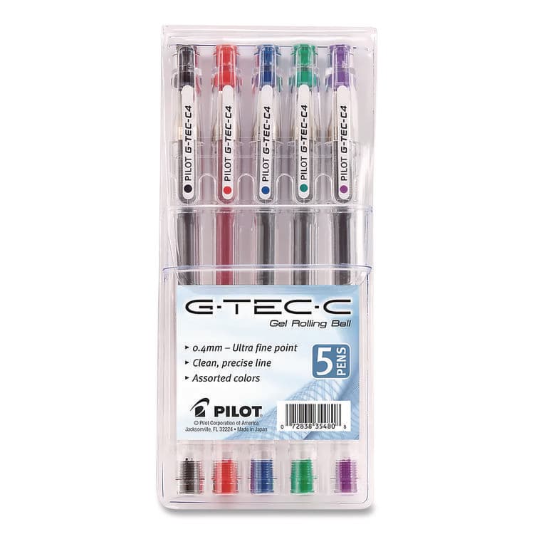 PILOT CORP. OF AMERICA G-TEC-C Ultra Gel Pen, Stick, Ultra-Fine 0.4 mm, Assorted Ink and Barrel Colors, 5/Pack (PIL35480)