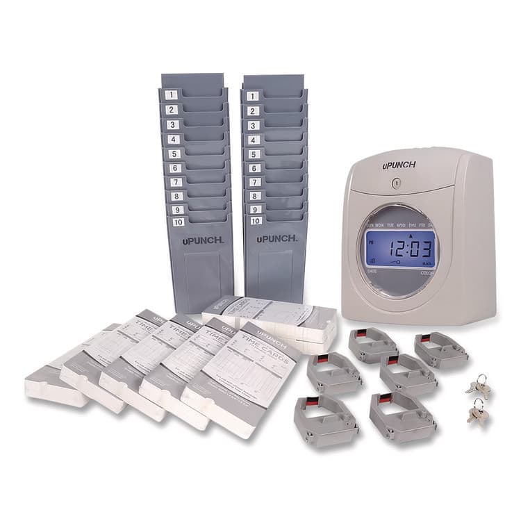 WORKWELL TECHNOLOGIES UB2000 Electronic Calculating Time Clock Bundle, Digital Display, Gray (PPZUB2000)