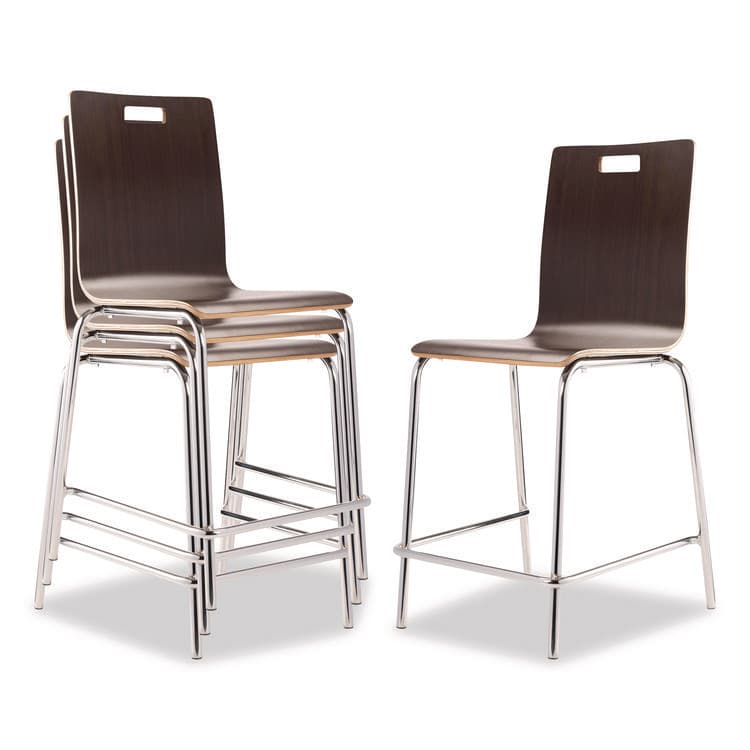 NATIONAL PUBLIC SEATING Bushwick Series Bentwood Stool, Counter Height, Supports Up to 500 lb, 24" Seat Height, Espresso Seat/Back, Chrome Base, 4/CT (NPSBCM214)