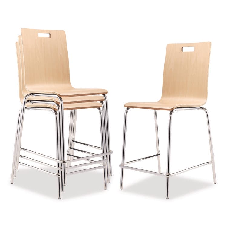 NATIONAL PUBLIC SEATING Bushwick Series Bentwood Stool, Counter Height, Supports Up to 500 lb, 24" Seat Height, Natural Seat/Back, Chrome Base, 4/CT (NPSBCM224)
