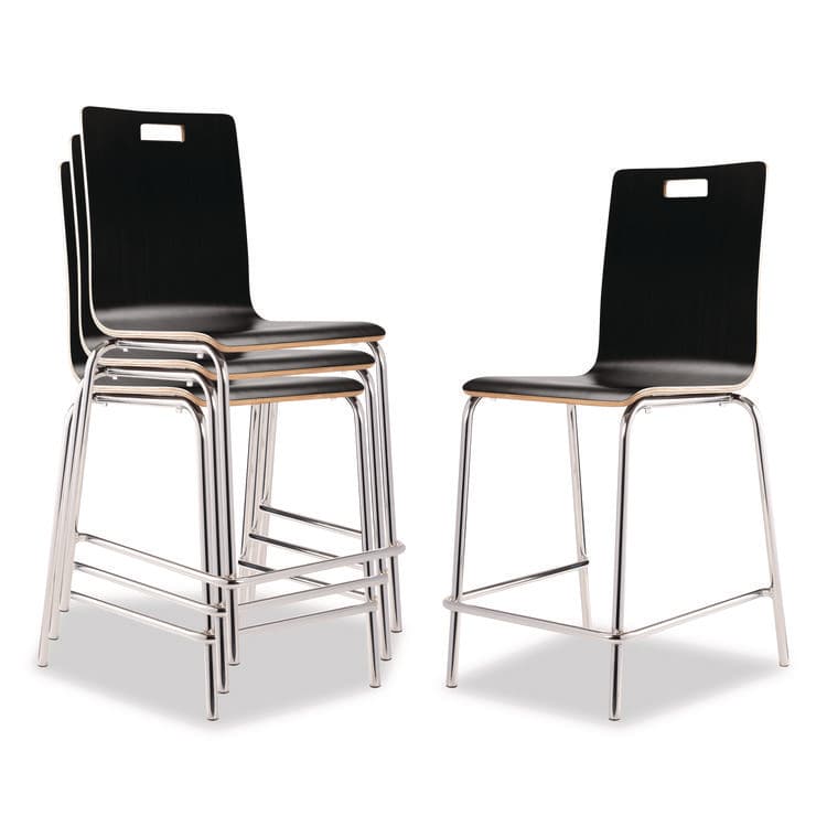 NATIONAL PUBLIC SEATING Bushwick Series Bentwood Stool, Counter Height, Supports Up to 500 lb, 24" Seat Height, Black Seat/Back, Chrome Base, 4/CT (NPSBCM234)