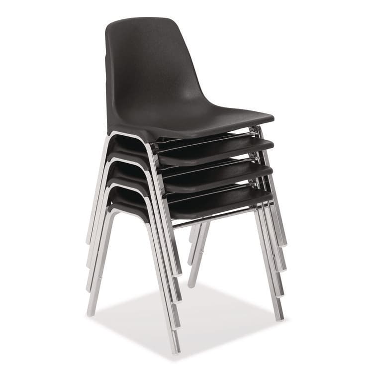 NATIONAL PUBLIC SEATING 8100 Series Poly Shell Stacking Chair, Supports Up to 500 lb, 18" Seat Height, Black Seat, Black Back, Chrome Base, 4/Carton (NPS81104)