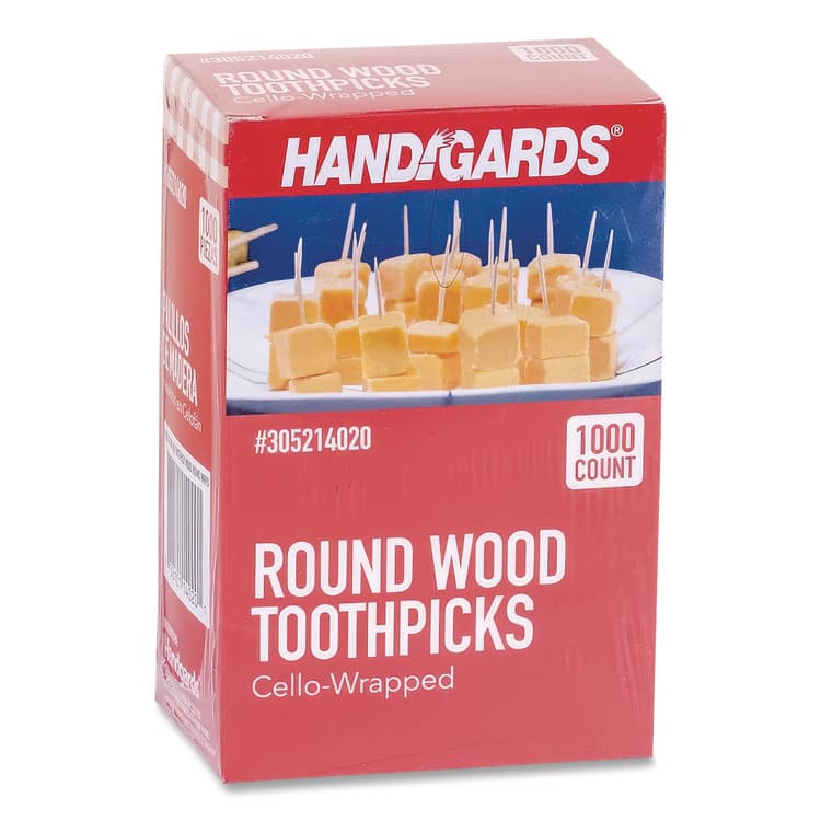 HANDGARDS . Individually Wrapped Round Wood Toothpicks, 4", Natural, 1,000/Box, 12 Boxes/Carton (HDGHND14020) thumbnail 2