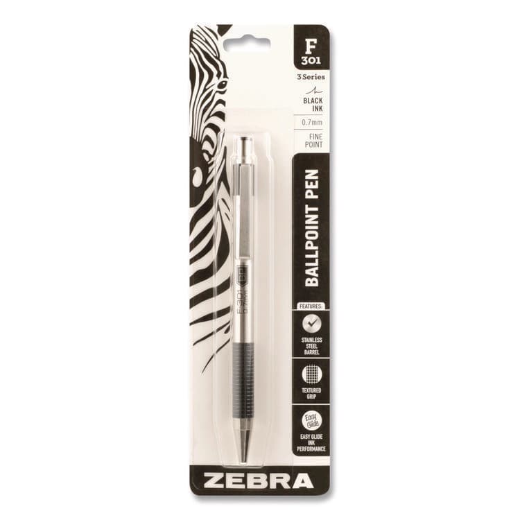 ZEBRA PEN CORP. F-301 Ballpoint Pen, Retractable, Fine 0.7 mm, Black Ink, Stainless Steel/Black Barrel (ZEB27111) thumbnail 2