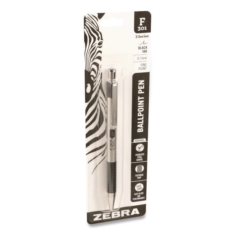 ZEBRA PEN CORP. F-301 Ballpoint Pen, Retractable, Fine 0.7 mm, Black Ink, Stainless Steel/Black Barrel (ZEB27111) thumbnail 3