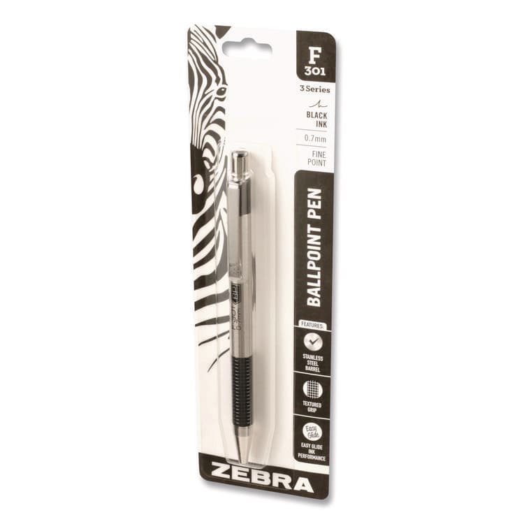 ZEBRA PEN CORP. F-301 Ballpoint Pen, Retractable, Fine 0.7 mm, Black Ink, Stainless Steel/Black Barrel (ZEB27111) thumbnail 4
