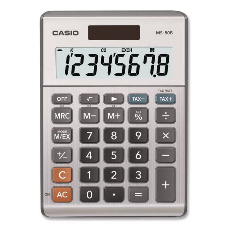 CASIO, . MS80B 8-Digit Battery and Solar Basic Calculator, LCD, Navy Blue (CSOMS80BBU) thumbnail 2