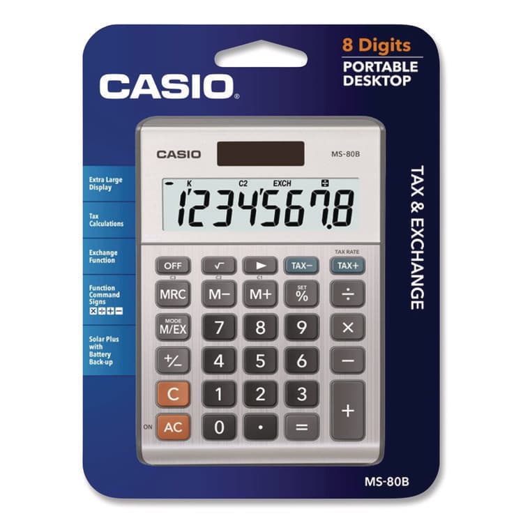 CASIO, . MS80B 8-Digit Battery and Solar Basic Calculator, LCD, Navy Blue (CSOMS80BBU)