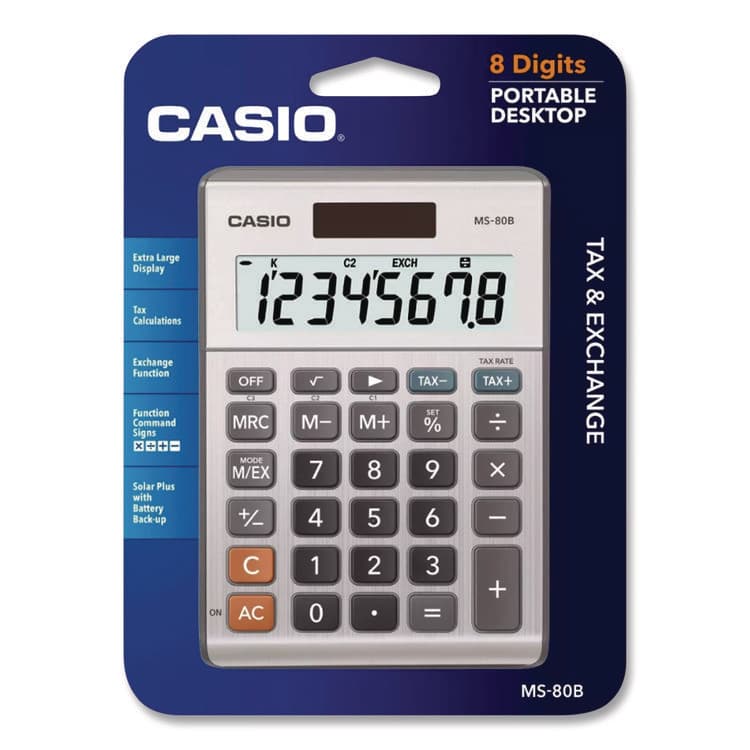 CASIO, . MS80B 8-Digit Battery and Solar Basic Calculator, LCD, Silver (CSOMS80BSR)