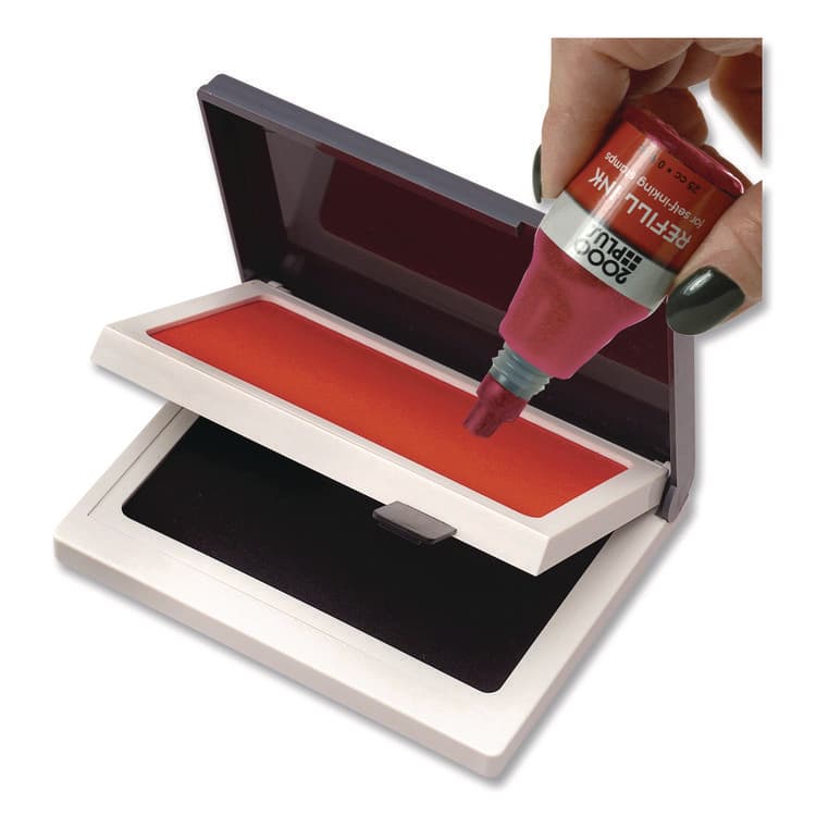 CONSOLIDATED STAMP 2000 PLUS Two-Color Felt Stamp Pad Case, 4" x 2", Black/Red (CSC090468) thumbnail 4