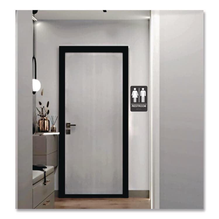 CONSOLIDATED STAMP Indoor Restroom Door Sign, Unixex 5.5 x 8.5, Black/White (CSC098096) thumbnail 4