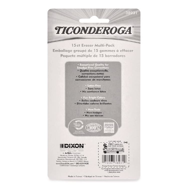 DIXON TICONDEROGA CO. Neon Eraser Multipack, For Pencil Marks, (12) End-Cap Erasers, (3) Block Erasers, Assorted Colors (DIX38931) thumbnail 4