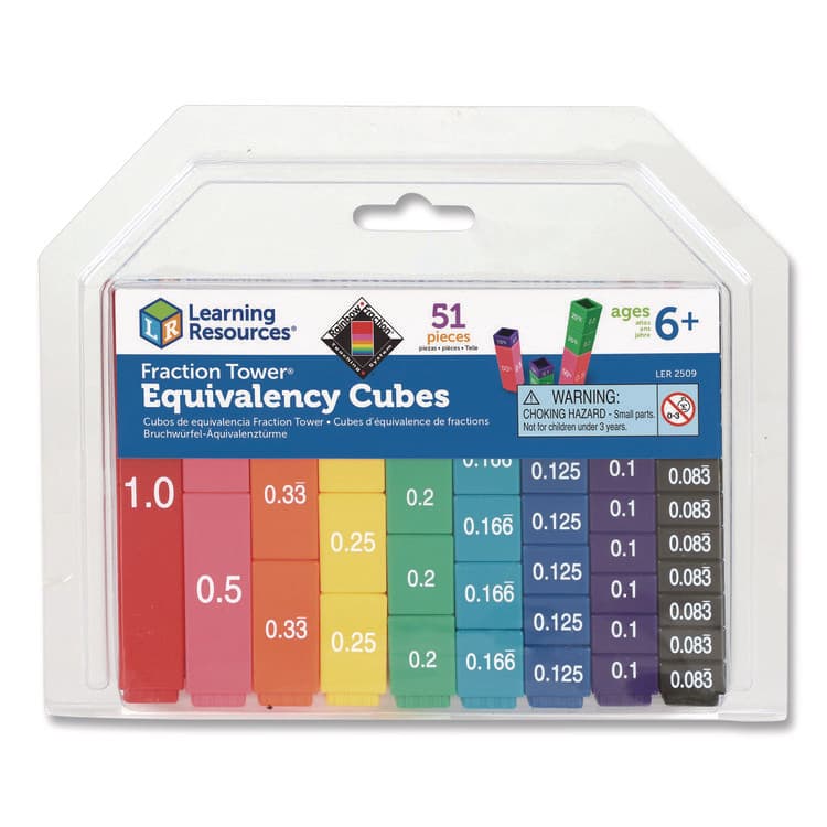 LEARNING RESOURCES Fraction Tower Equivalency Cubes, Nine Sizes, Grades 1 to 4, 51 Pieces (LRNLER2509)