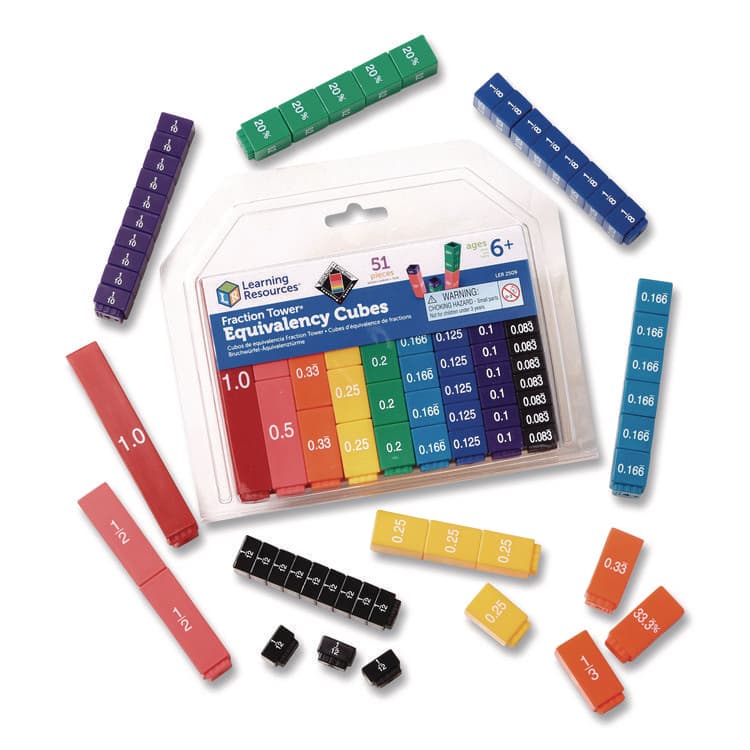 LEARNING RESOURCES Fraction Tower Equivalency Cubes, Nine Sizes, Grades 1 to 4, 51 Pieces (LRNLER2509) thumbnail 3