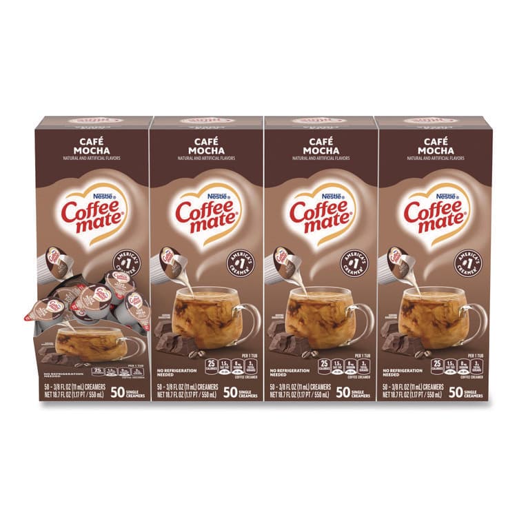 NESTLE Liquid Coffee Creamer, Cafe Mocha, 0.38 oz Mini Cups, 50/Box, 4 Boxes/Carton (NES35115CT)