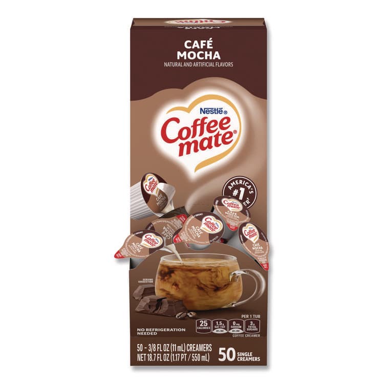 NESTLE Liquid Coffee Creamer, Cafe Mocha, 0.38 oz Mini Cups, 50/Box (NES35115)