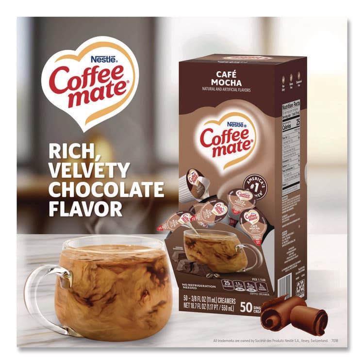NESTLE Liquid Coffee Creamer, Cafe Mocha, 0.38 oz Mini Cups, 50/Box, 4 Boxes/Carton (NES35115CT) thumbnail 2