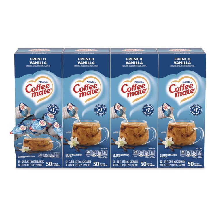 NESTLE Liquid Coffee Creamer, French Vanilla, 0.38 oz Mini Cups, 50/Box, 4 Boxes/Carton (NES35170CT)