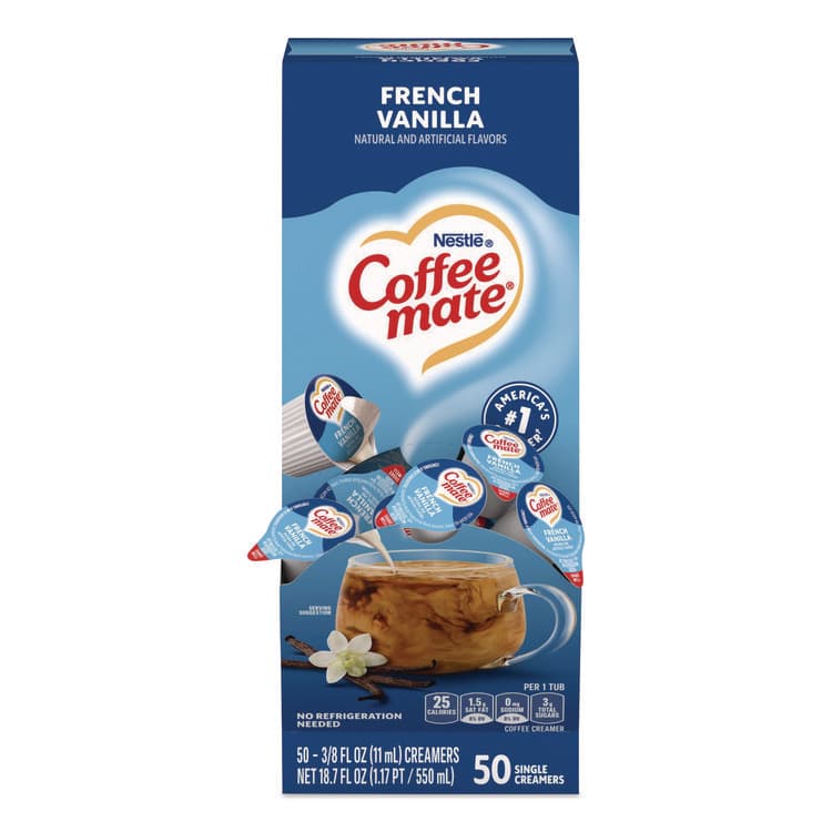 NESTLE Liquid Coffee Creamer, French Vanilla, 0.38 oz Mini Cups, 50/Box (NES35170BX)