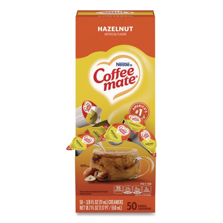 NESTLE Liquid Coffee Creamer, Hazelnut, 0.38 oz Mini Cups, 50/Box (NES35180BX)