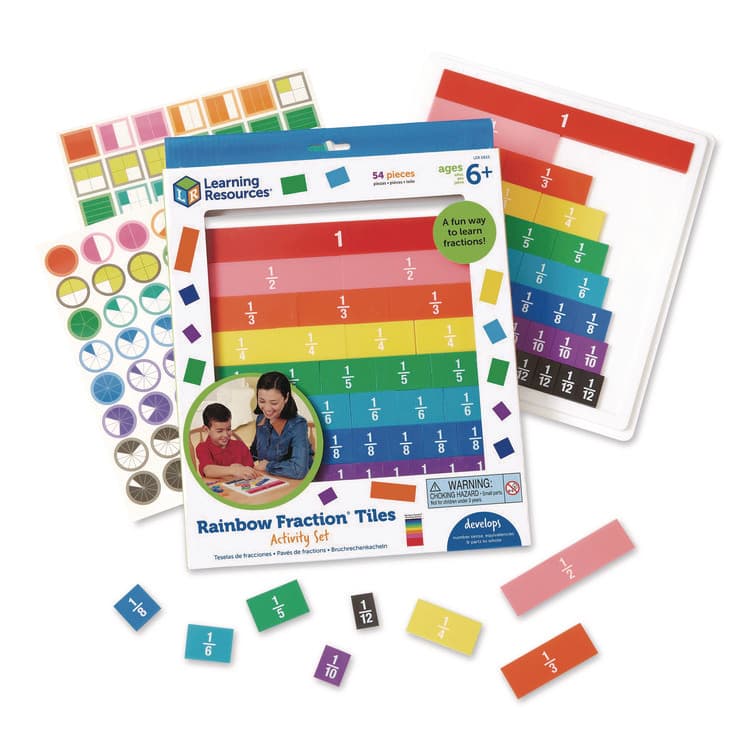 LEARNING RESOURCES Rainbow Fraction Tiles with Tray, Grades 1 to 3, 54 Pieces (LRNLER0615)