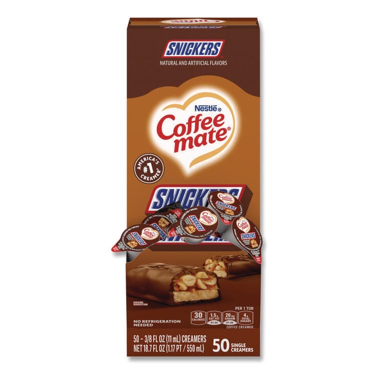 NESTLE Liquid Coffee Creamer, Snickers, 0.38 oz Mini Cups, 50/Box (NES61425BX)