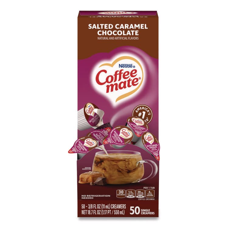 NESTLE Liquid Coffee Creamer, Salted Caramel Chocolate, 0.38 oz Mini Cups, 50/Box (NES77197)