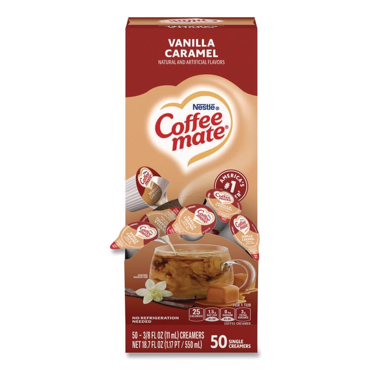 NESTLE Liquid Coffee Creamer, Vanilla Caramel, 0.38 oz Mini Cups, 50/Box (NES79129)