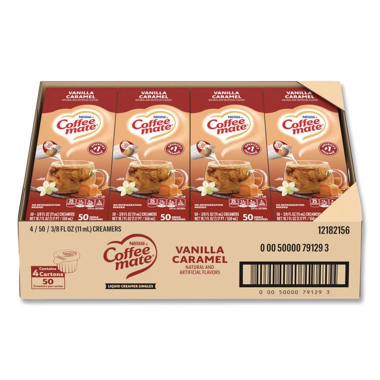 NESTLE Liquid Coffee Creamer, Vanilla Caramel, 0.38 oz Mini Cups, 50/Box, 4 Boxes/Carton (NES79129CT) thumbnail 3