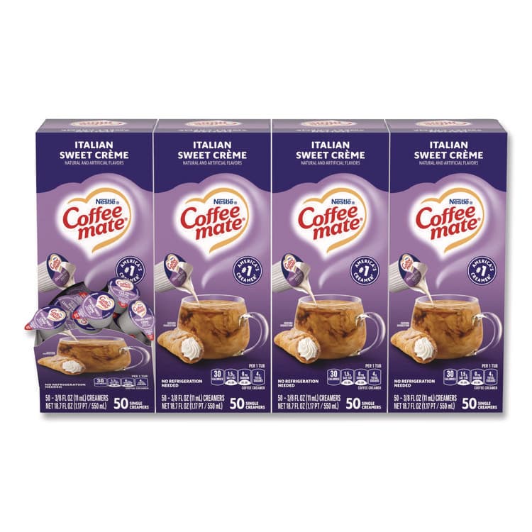NESTLE Liquid Coffee Creamer, Italian Sweet Cream, 0.38 oz Mini Cups, 50/Box, 4 Boxes/Carton (NES84652CT)