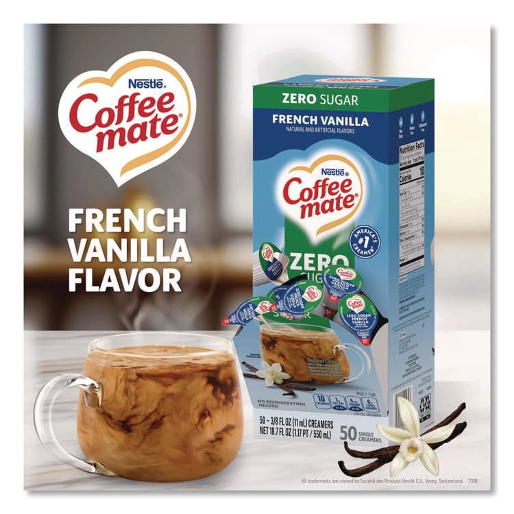 NESTLE Liquid Coffee Creamer, Zero Sugar French Vanilla, 0.38 oz Mini Cups, 50/Box (NES91757) thumbnail 2