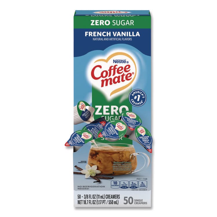 NESTLE Liquid Coffee Creamer, Zero Sugar French Vanilla, 0.38 oz Mini Cups, 50/Box (NES91757)