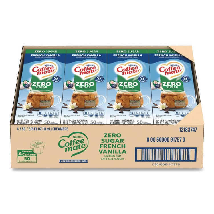 NESTLE Liquid Coffee Creamer, Zero Sugar French Vanilla, 0.38 oz Mini Cups, 50/Box, 4 Boxes/Carton (NES91757CT) thumbnail 3