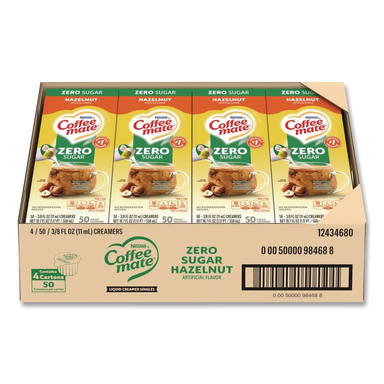 NESTLE Liquid Coffee Creamer, Zero Sugar Hazelnut, 0.38 oz Mini Cups, 50/Box, 4 Boxes/Carton (NES98468CT) thumbnail 3