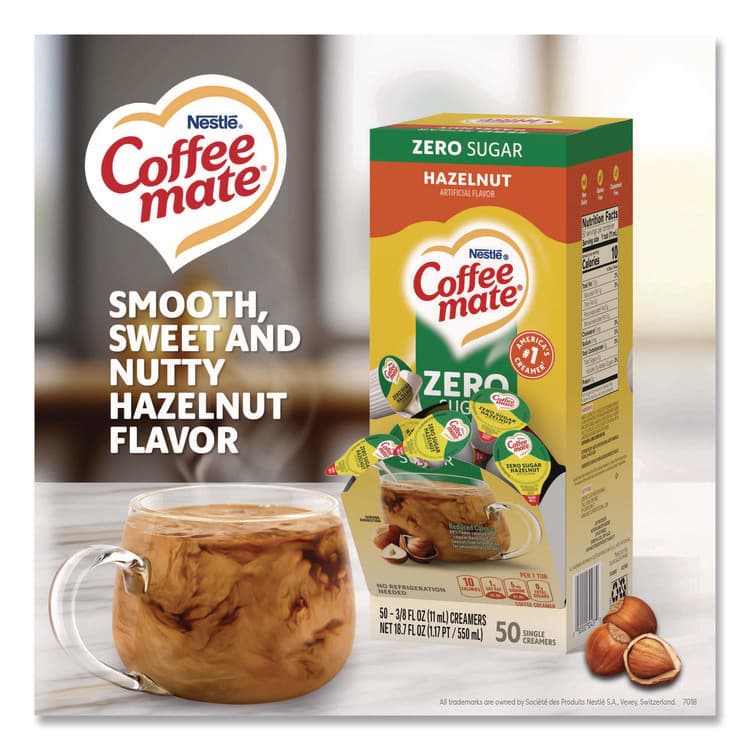 NESTLE Liquid Coffee Creamer, Zero Sugar Hazelnut, 0.38 oz Mini Cups, 50/Box (NES98468BX) thumbnail 2