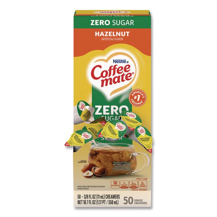 NESTLE Liquid Coffee Creamer, Zero Sugar Hazelnut, 0.38 oz Mini Cups, 50/Box (NES98468BX)