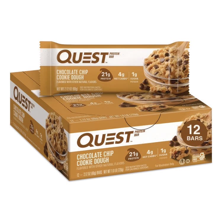 QUEST NUTRITION Protein Bars, Chocolate Chip Cookie Dough, 2.12 oz Bar, 12 Bars/Box (QCC00003) thumbnail 3