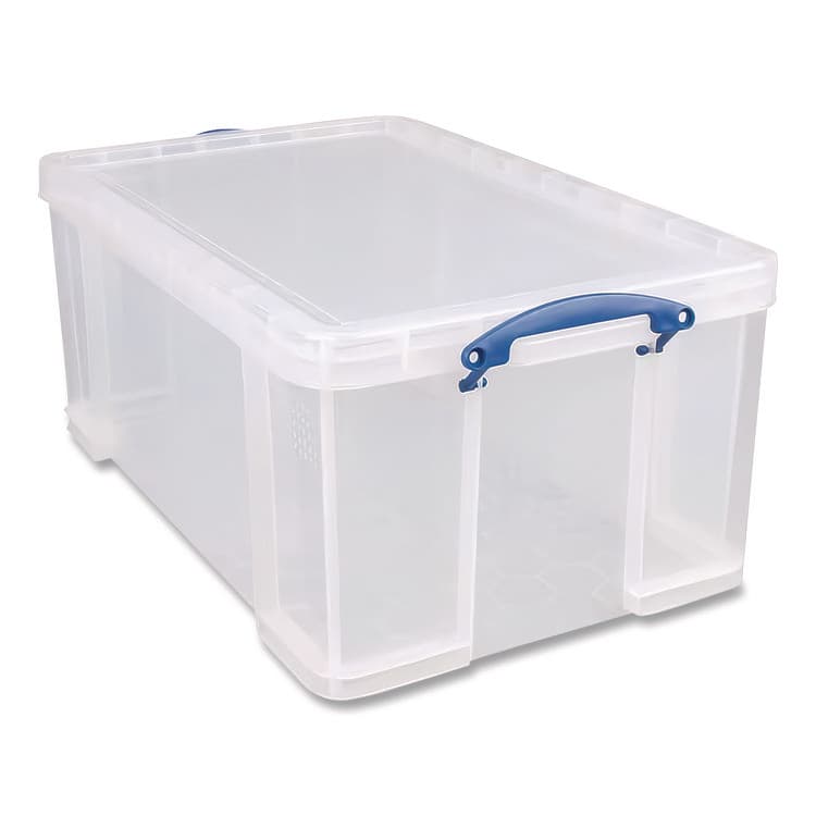 REALLY USEFUL BOXES . Snap-Lid Storage Bin, 16.9 gal, 17.31" x 28" x 12.25", Clear/Blue (RUA64CCB) thumbnail 3
