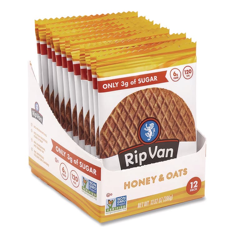 RIP VAN Wafels - Single Serve, Honey and Oats, 1.16 oz Pack, 12/Box (RVW00336)