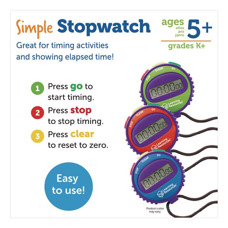 LEARNING RESOURCES Simple Stopwatch, Accurate to 1/100 Second, Blue Stopwatch, Black Lanyard (LRNLER0808) thumbnail 2