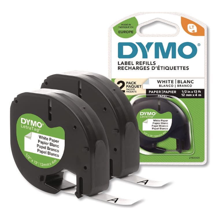 DYMO LetraTag Paper Label Tape Cassettes, 0.5" x 13 ft, White, 2/Pack (DYM10697)
